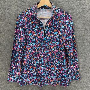 Blair Top Women S Small Blue Polka Dot Long Sleeve Zipper High Neck Cotton